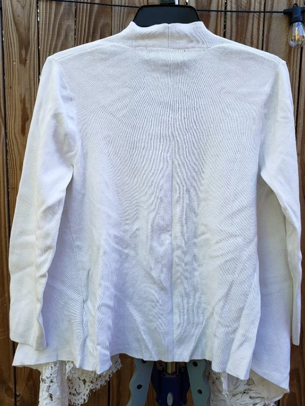 EUC KASPER bright white open cardigan with embroidered hem (M) - Picture 6 of 6